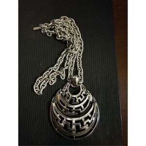 Monet Silver Necklace with Intricate Pendant